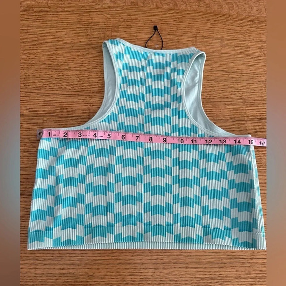 Garage NWOT high neck checker blue and light blue ribbed crop top in SM & LG - Picture 7 of 8